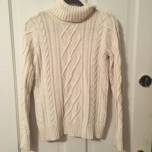 Eddie Bauer Sm Cream Turtleneck Fisherman Sweater